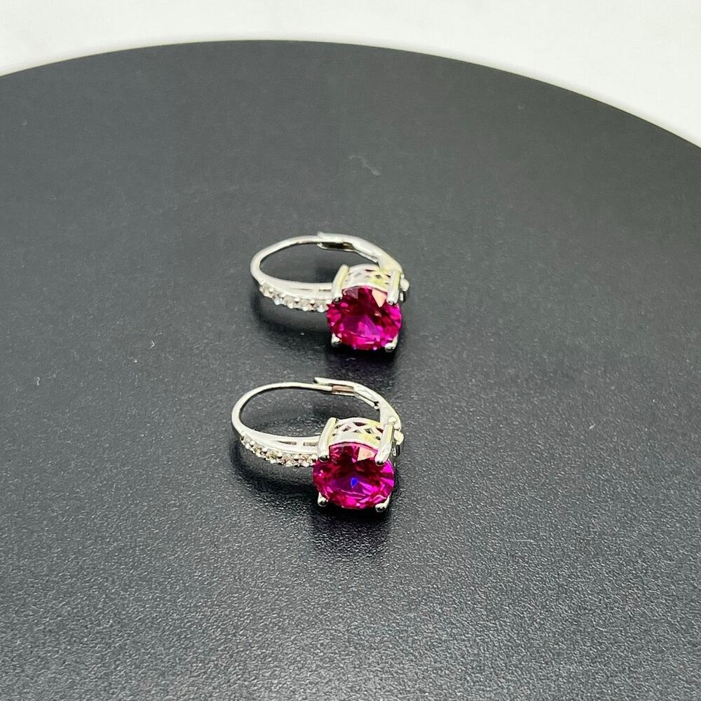 BBJ Sterling Silver Filigree Pink Sapphire White Topaz
Dangle Earrings‎